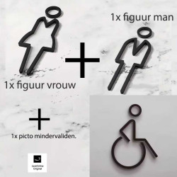 Combinatiepakket Kleedkamer pictogrammen - Toilet pictogrammen - Man + Vrouw + Rolstoel 3D - hoogwaardig Acryl bord