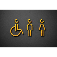 Combinatiepakket Kleedkamer of Toilet pictogrammen - Man + Vrouw + Rolstoel 3D - Divergent- Goud - hoogwaardig Acryl bord Combinatiepakket Kleedkamer of Toilet pictogrammen - Man + Vrouw + Rolstoel 3D - Divergent- Goud - hoogwaardig Acryl bord