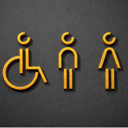 Combinatiepakket Kleedkamer of Toilet pictogrammen - Man + Vrouw + Rolstoel 3D - Divergent- Goud - hoogwaardig Acryl bord
