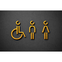 Combinatiepakket Kleedkamer of Toilet pictogrammen - Man + Vrouw + Rolstoel 3D - Divergent- Goud - hoogwaardig Acryl bord