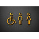 Combinatiepakket Kleedkamer of Toilet pictogrammen - Man + Vrouw + Rolstoel 3D - Divergent- Goud - hoogwaardig Acryl bord