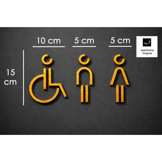 Combinatiepakket Kleedkamer of Toilet pictogrammen - Man + Vrouw + Rolstoel 3D - Divergent- Goud - hoogwaardig Acryl bord