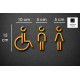 Combinatiepakket Kleedkamer of Toilet pictogrammen - Man + Vrouw + Rolstoel 3D - Divergent- Goud - hoogwaardig Acryl bord