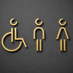 Combinatiepakket Kleedkamer of Toilet pictogrammen - Man + Vrouw + Rolstoel 3D - Divergent- Goud - hoogwaardig Acryl bord