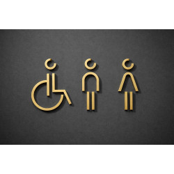 Combinatiepakket Kleedkamer of Toilet pictogrammen - Man + Vrouw + Rolstoel 3D - Divergent- Goud - hoogwaardig Acryl bord