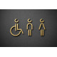 Combinatiepakket Kleedkamer of Toilet pictogrammen - Man + Vrouw + Rolstoel 3D - Divergent- Goud - hoogwaardig Acryl bord Combinatiepakket Kleedkamer of Toilet pictogrammen - Man + Vrouw + Rolstoel 3D - Divergent- Goud - hoogwaardig Acryl bord