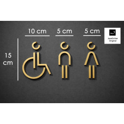 Combinatiepakket Kleedkamer of Toilet pictogrammen - Man + Vrouw + Rolstoel 3D - Divergent- Goud - hoogwaardig Acryl bord Combinatiepakket Kleedkamer of Toilet pictogrammen - Man + Vrouw + Rolstoel 3D - Divergent- Goud - hoogwaardig Acryl bord