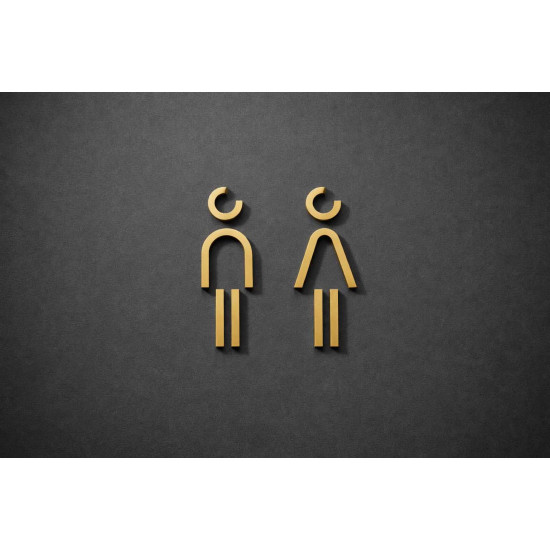 Kleedkamer of Toilet pictogrammen - Man + Vrouw 3D - Divergent - Goud - hoogwaardig Acryl bord Kleedkamer of Toilet pictogrammen - Man + Vrouw 3D - Divergent - Goud - hoogwaardig Acryl bord