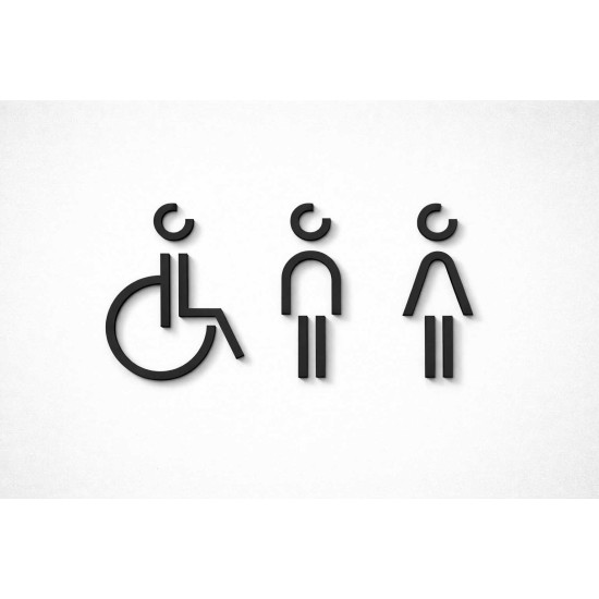Combinatiepakket Kleedkamer of Toilet pictogrammen - Man + Vrouw + Rolstoel 3D - Divergent - hoogwaardig Acryl bord Combinatiepakket Kleedkamer of Toilet pictogrammen - Man + Vrouw + Rolstoel 3D - Divergent - hoogwaardig Acryl bord