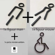 Combinatiepakket Kleedkamer pictogrammen - Toilet pictogrammen - Man + Vrouw + Rolstoel 3D - Elegant - hoogwaardig Acryl bord Combinatiepakket Kleedkamer pictogrammen - Toilet pictogrammen - Man + Vrouw + Rolstoel 3D - Elegant - hoogwaardig Acryl bord