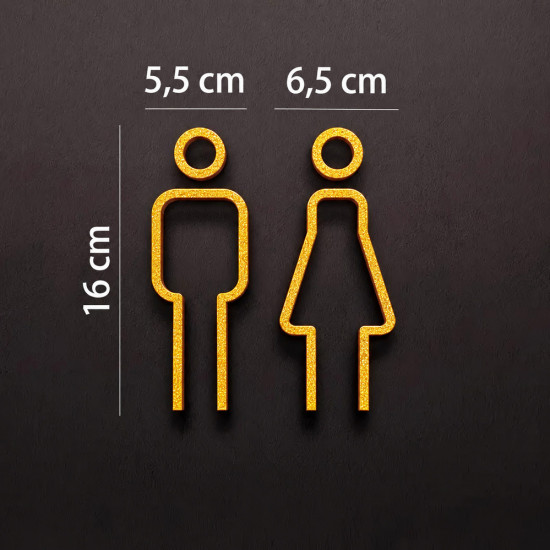 Kleedkamer pictogrammen - Toilet pictogrammen - Man + Vrouw 3D - Strak GOUD - hoogwaardig Acryl bord