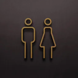 Kleedkamer pictogrammen - Toilet pictogrammen - Man + Vrouw 3D - Strak GOUD - hoogwaardig Acryl bord
