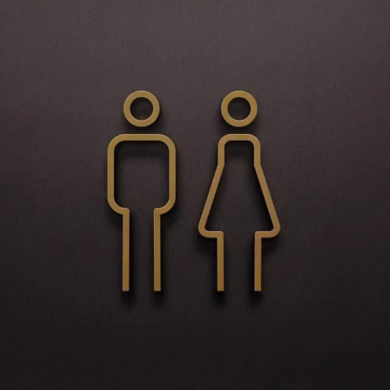 Kleedkamer pictogrammen - Toilet pictogrammen - Man + Vrouw 3D - Strak GOUD - hoogwaardig Acryl bord Kleedkamer pictogrammen - Toilet pictogrammen - Man + Vrouw 3D - Strak GOUD - hoogwaardig Acryl bord