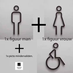 Combinatiepakket Kleedkamer pictogrammen - Toilet pictogrammen - Man + Vrouw + Rolstoel 3D - Strak - hoogwaardig Acryl bord