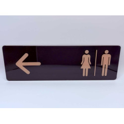 Toilet of kleedkamer aanwijsbord - MAN + VROUW + Pijl LINKS - Zelfklevende plaat (glanzend!) beigekleurige pictogrammen Toilet of kleedkamer aanwijsbord - MAN + VROUW + Pijl LINKS - Zelfklevende plaat (glanzend!) beigekleurige pictogrammen