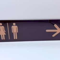 Toilet of kleedkamer aanwijsbord - MAN + VROUW + Pijl RECHTS - Zelfklevende plaat (glanzend!) beigekleurige pictogrammen