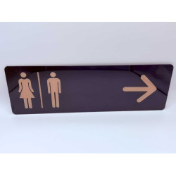 Toilet of kleedkamer aanwijsbord - MAN + VROUW + Pijl RECHTS - Zelfklevende plaat (glanzend!) beigekleurige pictogrammen Toilet of kleedkamer aanwijsbord - MAN + VROUW + Pijl RECHTS - Zelfklevende plaat (glanzend!) beigekleurige pictogrammen