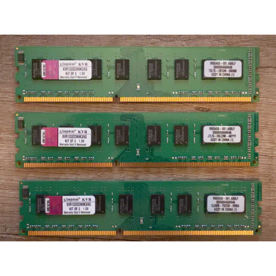 Kingston ValueRAM 6GB (3x2GB) DDR3-1333 PC3-10600 CL9 RAM Kit – KVR1333D3N9K3/6G