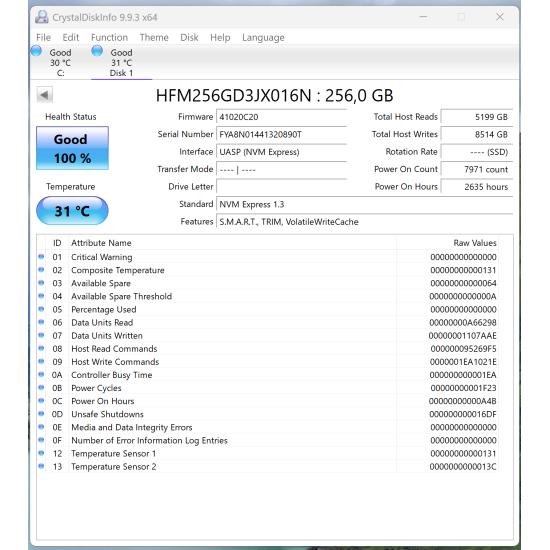 SK hynix BC711 256 GB SSD – M.2 2280 NVMe PCIe 3.0 x4 SK hynix BC711 256 GB SSD – M.2 2280 NVMe PCIe 3.0 x4