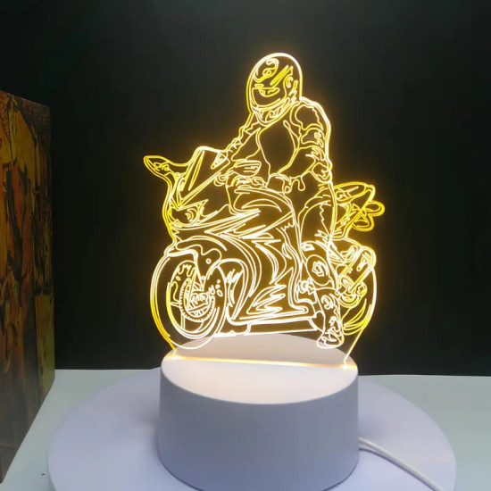 3D illusie LED lampje - Motorijder - Warm licht - Acryl plaat