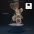 3D illusie MINI LED lampje - Beer met hartjesballon - Warm licht - Acryl plaat