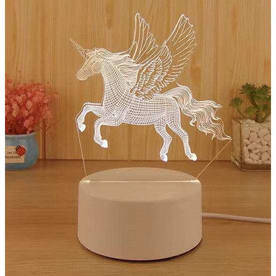 3D illusie LED lampje - Unicorn - Eenhoorn - Warm licht - Acryl plaat