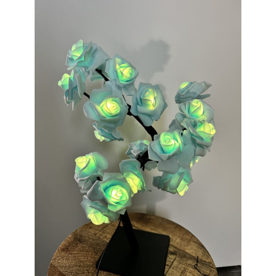 Rozenboom lamp - 24 LED - Babyblauwe blaadjes - Tafellamp - Decoratielamp - Liefdesontwerp