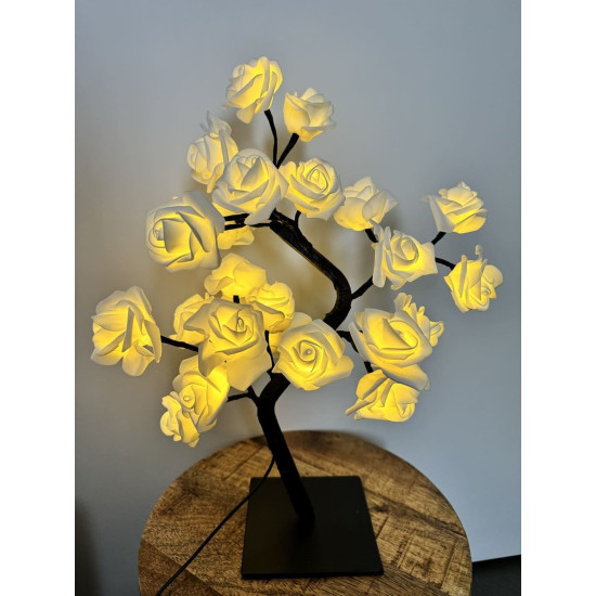 Rozenboom lamp - 24 LED - Witte blaadjes groot - Tafellamp - Decoratielamp - Liefdesontwerp