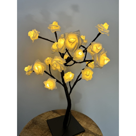 Rozenboom lamp - 24 LED - Witte blaadjes klein - Tafellamp - Decoratielamp - Liefdesontwerp