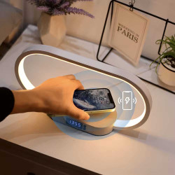LED Tafellamp of nachtlamp met draadloze smartphone lader - Moderne ovalen vorm - Dimbaar - Touch bediening LED Tafellamp of nachtlamp met draadloze smartphone lader - Moderne ovalen vorm - Dimbaar - Touch bediening