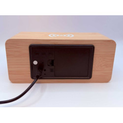 Klok modern decoratief - houtlook - Lichtbruin - Draadloos laadstation - Thermometer - Kalender Klok modern decoratief - houtlook - Lichtbruin - Draadloos laadstation - Thermometer - Kalender