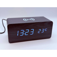 Klok modern decoratief - houtlook - Zwart - Draadloos laadstation - Thermometer - Kalender Klok modern decoratief - houtlook - Zwart - Draadloos laadstation - Thermometer - Kalender