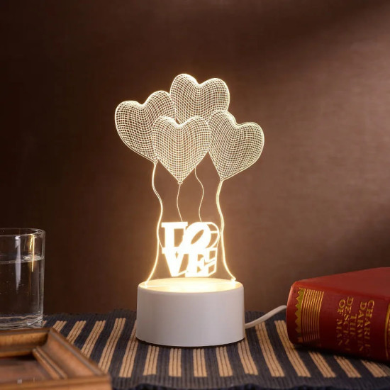 3D illusie LED lampje - Hartjes ballonnen - Warm licht - Acryl plaat