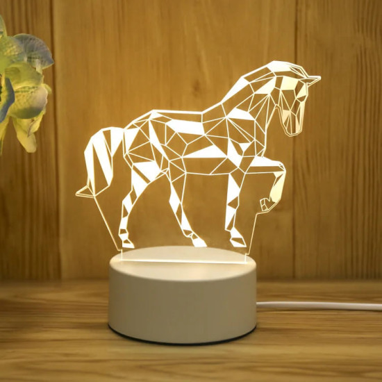 3D illusie LED lampje - Paard - Warm licht - Acryl plaat