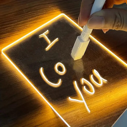 Acryl LED notitiebord lampje - Uitwisbaar Schrijfbord - Transparant - Witte basis - Aan/uit knop - Dimfunctie