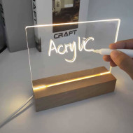 Acryl LED notitiebord lampje - Uitwisbaar Schrijfbord - Transparant - Houten basis - Schakelaar Acryl LED notitiebord lampje - Uitwisbaar Schrijfbord - Transparant - Houten basis - Schakelaar
