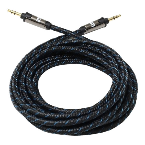 3,5mm Stereo Jack Kabel - 3 meter - met Nylon Mantel - Zwart/Blauw